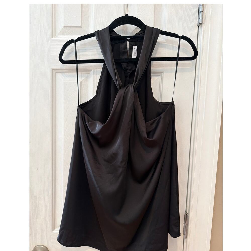 Y2K Chic Soul Black Satin Twist Front Halter Top Keyhole Back XL